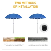 Outsunny Arc. 6.4ft Beach Umbrella with Aluminum Pole Pointed Design Adjustable Tilt Carry Bag for Outdoor Patio Blue(m-7)