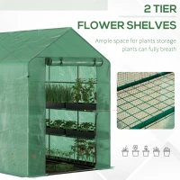 Outsunny 7' x 5' x 6.5' Walk-in Greenhouse, PE Cover, 2-Tier Shelves, Steel Frame Hot house, Roll-Up Zipper Door for Flowers, Vegetables, Saplings, Tropical Plants, Green(m-7)