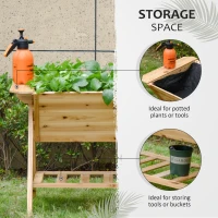 Outsunny Elevated Planter Box Multi Level Planter Wooden Raised Flower Bed with Garden Shelf Plates, 58.5" x 31" x 32.25", Natural(m-5)