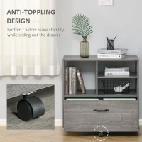 Vinsetto Lateral Filing Cabinet with Open Storage Shelf, Printer Stand, Mobile Office File Cabinet with Wheels for Letter and Legal Sized Files, Grey(m-9)