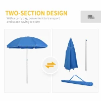 Outsunny Arc. 6.4ft Beach Umbrella with Aluminum Pole Pointed Design Adjustable Tilt Carry Bag for Outdoor Patio Blue(m-6)