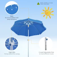 Outsunny Arc. 6.4ft Beach Umbrella with Aluminum Pole Pointed Design Adjustable Tilt Carry Bag for Outdoor Patio Blue(m-5)