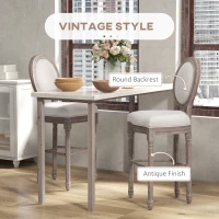 HOMCOM Solid Wood Bar Stools Set of 2, French Country Barstools, Bar Height Chairs with Upholstered Seating and Footrest, 29.5" Seat Height, Beige(m-4)