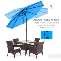 Outsunny 9FT 3 Tiers Patio Umbrella Outdoor Market Umbrella with Crank, Push Button Tilt for Deck, Backyard and Lawn, Sky Blue(m-4)