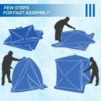 Outsunny 2-4 Person Pop-up Ice Fishing Tent Portable Ice Fishing Shelter with Windproof Windows and Carrying Bag Hub Fish Shelter, Blue(m-5)