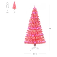 HOMCOM 7ft Prelit Artificial Christmas Tree with LED Lights, Multicolored Fiber Optics and Realistic Branch Tips, Pink(m-3)