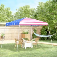 Outsunny Slant Leg Pop Up Canopy Tent with American Flag Roof and Carry Bag, Beach Canopy Instant Sun Shelter, Height Adjustable, (10'x10' Base / 8'x8' Top)(m-2)