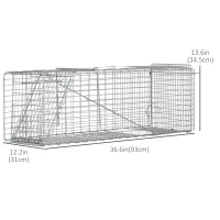 Outsunny One-Door Live Animal Trap, Animal-Friendly Humane Catch & Release Steel Cage for Rats, Mice, 36.6"  x 12.2" x 13.6"(m-3)