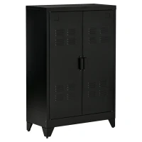 HOMCOM Metal Storage Cabinet, Industrial Sideboard Buffet Cabinet with 2 Louvered Doors, Adjustable Shelves, Black(m-2)