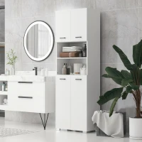 kleankin Bathroom Cabinet, Freestanding Linen Cabinet with Open Shelves and Cupboards, 23.6"x13.2"x72", White(m-1)