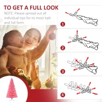 HOMCOM 7ft Prelit Artificial Christmas Tree with LED Lights, Multicolored Fiber Optics and Realistic Branch Tips, Pink(m-6)
