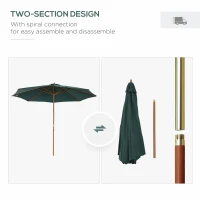 Outsunny ⌀9' x 8' H Patio Umbrella, Market Umbrella with Hardwood Frame and Wind Vent, Outdoor Beach Parasol, Green(m-5)