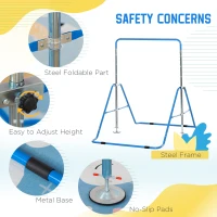 Qaba Folding Gymnastics Bar for Kids with Shock Absorption, Adjustable Gymnastics Horizontal Bar, Gymnastics Kip Bar for Home Use, Blue(m-5)