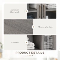 kleankin Modern Bathroom Floor Cabinet, Freestanding Bathroom Storage Cabinet with Double Glass Doors and Adjustable Shelves, Gray(m-7)