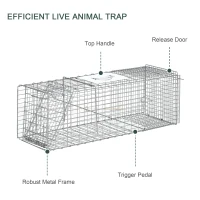 Outsunny One-Door Live Animal Trap, Animal-Friendly Humane Catch & Release Steel Cage for Rats, Mice, 36.6"  x 12.2" x 13.6"(m-6)
