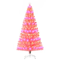 HOMCOM 7ft Prelit Artificial Christmas Tree with LED Lights, Multicolored Fiber Optics and Realistic Branch Tips, Pink(m-1)