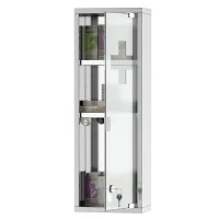 kleankin Wall Mount Medicine Cabinet, Bathroom Cabinet with 3 Tier Shelves, Stainless Steel Frame and Glass Door, Lockable with 2 Keys, Silver, 8" x 23"(m-9)