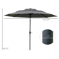 Outsunny 9FT 3 Tiers Patio Umbrella Outdoor Market Umbrella with Crank, Push Button Tilt for Deck, Backyard and Lawn, Light Grey(m-3)