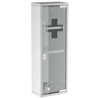 kleankin Wall Mount Medicine Cabinet, Bathroom Cabinet with 3 Tier Shelves, Stainless Steel Frame and Glass Door, Lockable with 2 Keys, Silver, 8" x 23"(m-2)