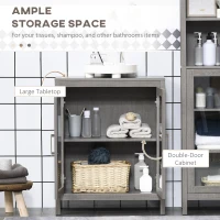 kleankin Modern Bathroom Floor Cabinet, Freestanding Bathroom Storage Cabinet with Double Glass Doors and Adjustable Shelves, Gray(m-4)