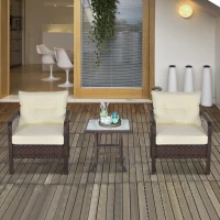 Outsunny 5-Piece PE Wicker Patio Furniture Set, Conversation Set with Outdoor Ottomans, Table & Chairs, Small Balcony Furniture for Apartments, Steel, Cream White(m-2)