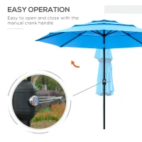 Outsunny 9FT 3 Tiers Patio Umbrella Outdoor Market Umbrella with Crank, Push Button Tilt for Deck, Backyard and Lawn, Sky Blue(m-5)