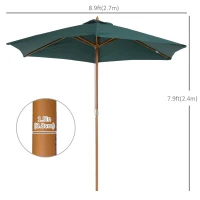 Outsunny ⌀9' x 8' H Patio Umbrella, Market Umbrella with Hardwood Frame and Wind Vent, Outdoor Beach Parasol, Green(m-3)