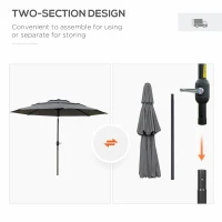 Outsunny 9FT 3 Tiers Patio Umbrella Outdoor Market Umbrella with Crank, Push Button Tilt for Deck, Backyard and Lawn, Light Grey(m-6)