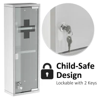 kleankin Wall Mount Medicine Cabinet, Bathroom Cabinet with 3 Tier Shelves, Stainless Steel Frame and Glass Door, Lockable with 2 Keys, Silver, 8" x 23"(m-5)