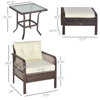 Outsunny 5-Piece PE Wicker Patio Furniture Set, Conversation Set with Outdoor Ottomans, Table & Chairs, Small Balcony Furniture for Apartments, Steel, Cream White(m-3)