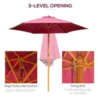 Outsunny φ9' x 8' H Patio Umbrella, Market Umbrella with Hardwood Frame and Wind Vent, Outdoor Beach Parasol, Wine Red(m-6)