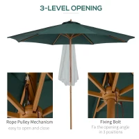 Outsunny ⌀9' x 8' H Patio Umbrella, Market Umbrella with Hardwood Frame and Wind Vent, Outdoor Beach Parasol, Green(m-6)