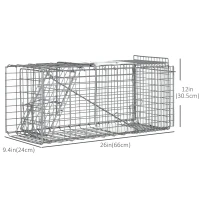 Outsunny One-Door Live Animal Trap, Animal-Friendly Humane Catch & Release Steel Cage for Rats, Mice, 26" x 9.4" x 12"(m-3)