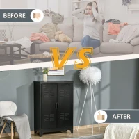 HOMCOM Metal Storage Cabinet, Industrial Sideboard Buffet Cabinet with 2 Louvered Doors, Adjustable Shelves, Black(m-9)