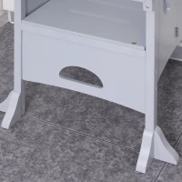 Qaba Wooden Kitchen Step Stool for Kids, Foldable Toddler Tower, Helper Stool for Kitchen Counter with Support Handles Safety Rail, Gray(m-9)