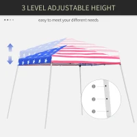 Outsunny Slant Leg Pop Up Canopy Tent with American Flag Roof and Carry Bag, Beach Canopy Instant Sun Shelter, Height Adjustable, (10'x10' Base / 8'x8' Top)(m-6)