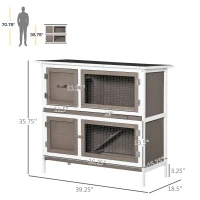 PawHut Wooden Bunny Rabbit Hutch, Small Animal Habitat with Ramp, Removable Tray & Weatherproof Roof, Indoor/Outdoor, Brown(m-3)