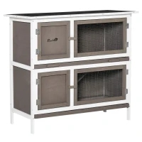 PawHut Wooden Bunny Rabbit Hutch, Small Animal Habitat with Ramp, Removable Tray & Weatherproof Roof, Indoor/Outdoor, Brown(m-1)