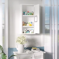 kleankin Wall Mount Medicine Cabinet Bathroom Cabinet with 2 Shelves, Steel Frame and Magnetic Door, White(m-1)