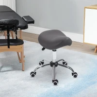 HOMCOM Adjustable Hydraulic Rolling Salon Stool Swivel Saddle Chair Spa Beauty Seat PU Leather, Grey(m-1)