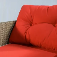 Outsunny 5 Pieces Rattan Wicker Lounge Chair Outdoor Patio Conversation Set with 2 Cushioned Chairs, 2 Ottomans and Tempered Glass Top Coffee Table, Brown/Red(m-7)