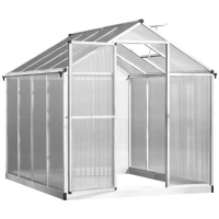 Outsunny 8' L x 6' W Walk-In Polycarbonate Greenhouse with Roof Vent for Ventilation & Rain Gutter for Winter(m-1)