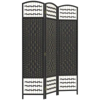 HOMCOM 3 Panel Folding Room Divider, Portable Privacy Screen, Wave Fiber Room Partition for Home Office, Black(m-2)