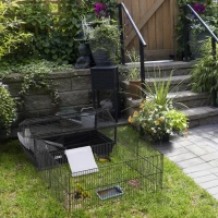 PawHut Small Animal Cage with Foldable Run Area, Rolling Bunny Cage, Guinea Pig Cage, Hedgehog Cage with Water Bottle, Water Bowl, and Ramps, 46.5" L(m-2)