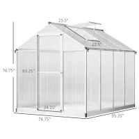 Outsunny 8' L x 6' W Walk-In Polycarbonate Greenhouse with Roof Vent for Ventilation & Rain Gutter for Winter(m-3)