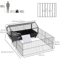 PawHut Metal Small Animal Cage, Rabbit Cage for Guinea Pig Chinchilla Hedgehog Bunny with Removable Wheels and Foldable Detachable Run Fence 46.5" L x 67" W x 24.5" H(m-3)