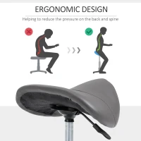 HOMCOM Adjustable Hydraulic Rolling Salon Stool Swivel Saddle Chair Spa Beauty Seat PU Leather, Grey(m-7)