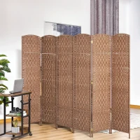 HOMCOM 6ft Folding Room Divider, 6 Panel Wall Partition with Wooden Frame for Bedroom, Home Office, Natural(m-1)