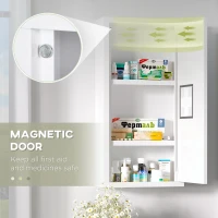 kleankin Wall Mount Medicine Cabinet Bathroom Cabinet with 2 Shelves, Steel Frame and Magnetic Door, White(m-6)