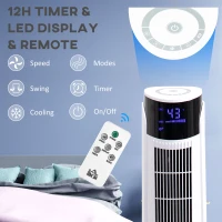 HOMCOM 42'' Evaporative Air Cooler, Ice Cooling Fan with 3 Speeds, 4 Modes, 12 Hour Timer, LED Display and Remote Control for Bedroom, Office or Living Room, White(m-8)